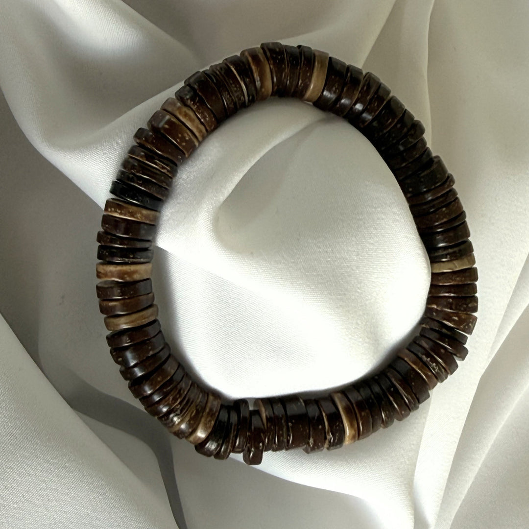 Coconut wood beaded bracelet with howlite and mother of pearl beads by lejbelle jewellery