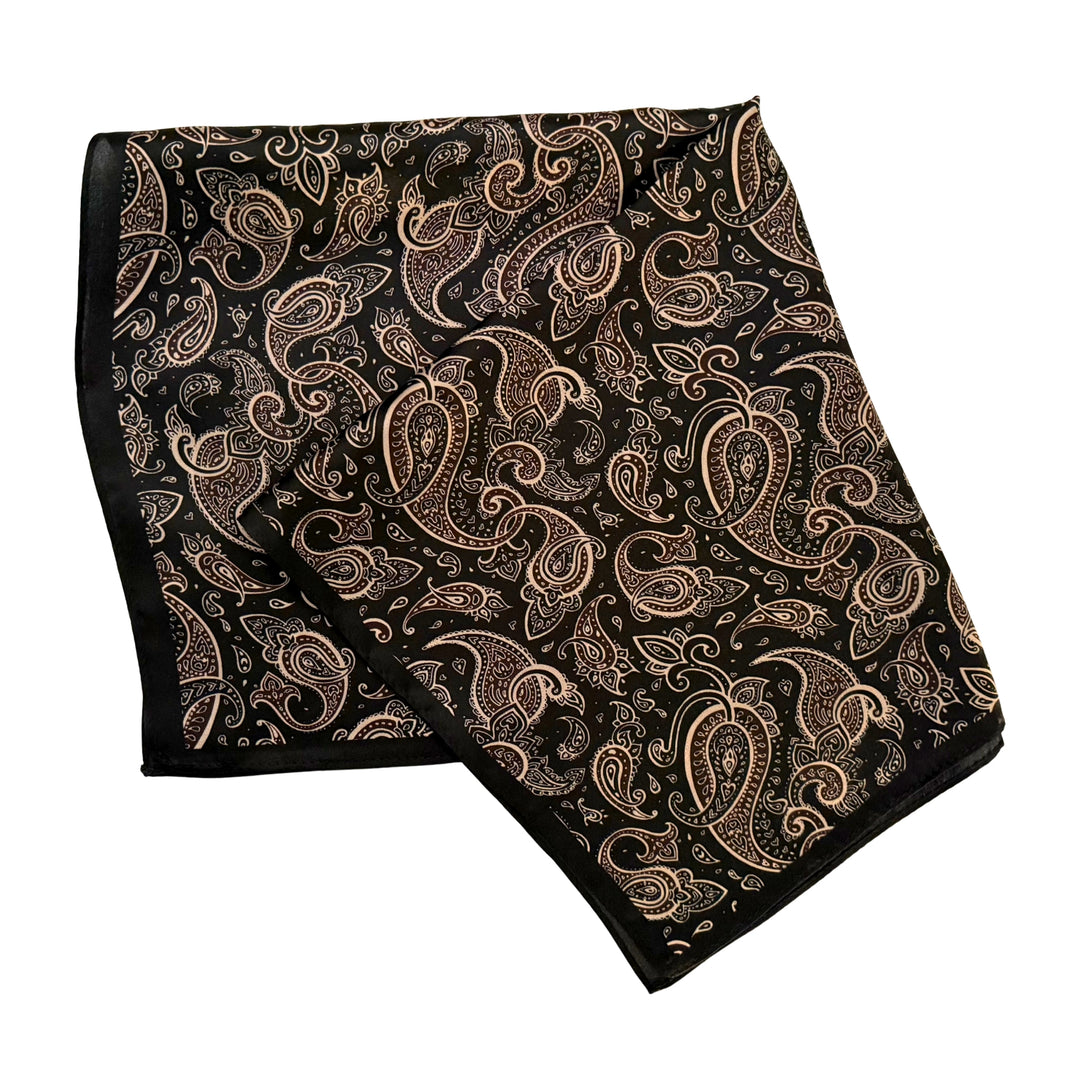 Floral paisley silk scarf folded into a square layout showing different angles of the pattern.