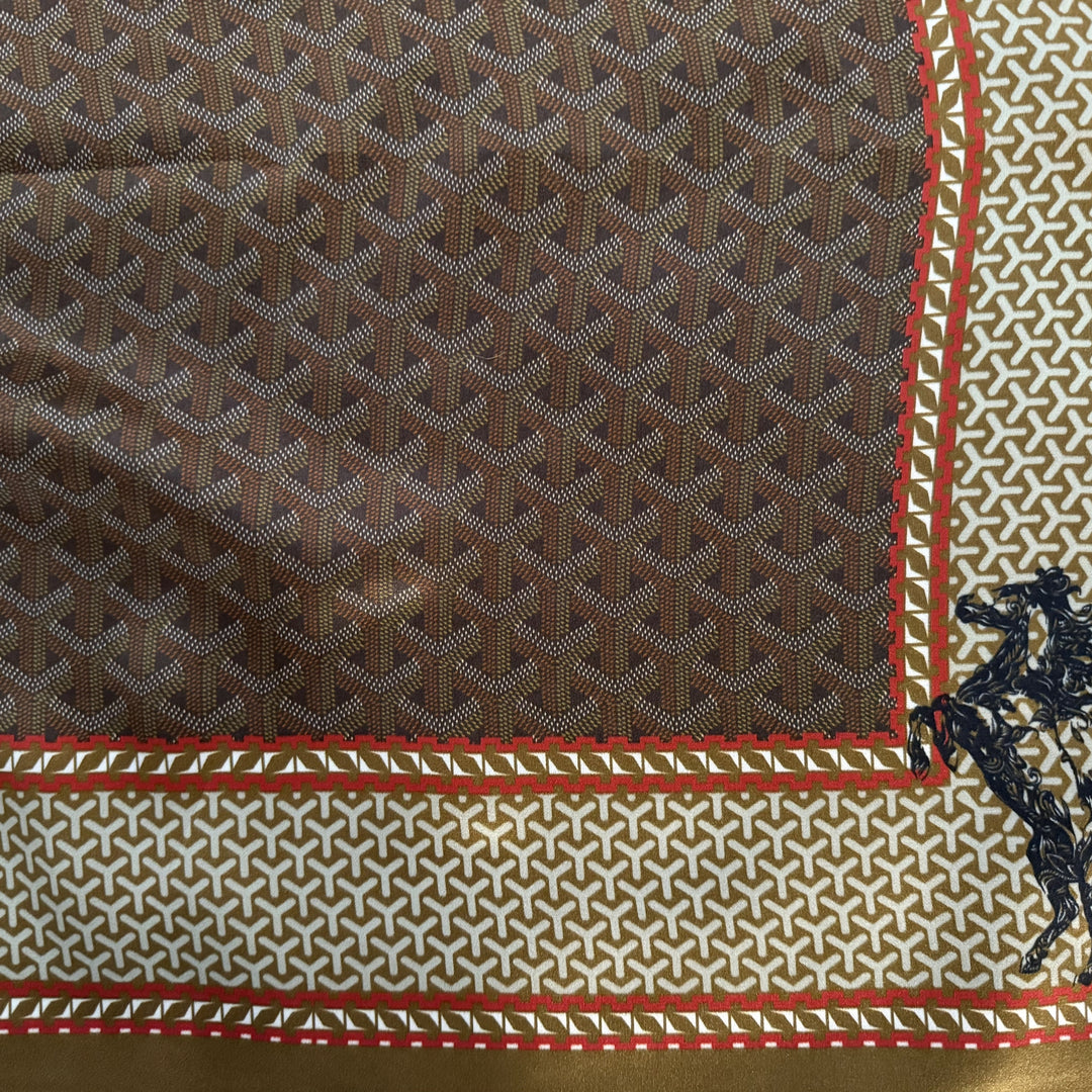 Close-up of galloping horse motif moving toward the centre of the silk design.