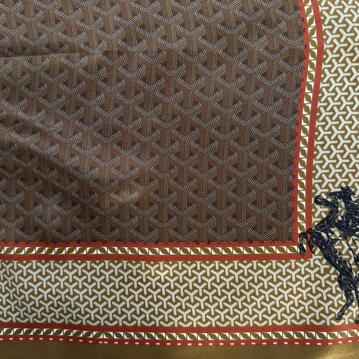 Close-up of galloping horse motif moving toward the centre of the silk design.