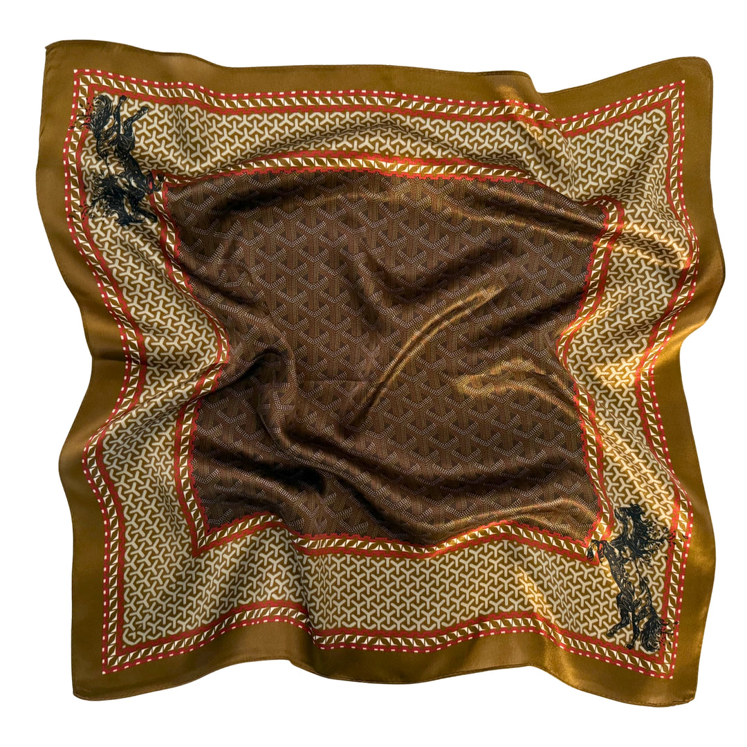Galloping horse silk scarf softly laid out in a relaxed arrangement.