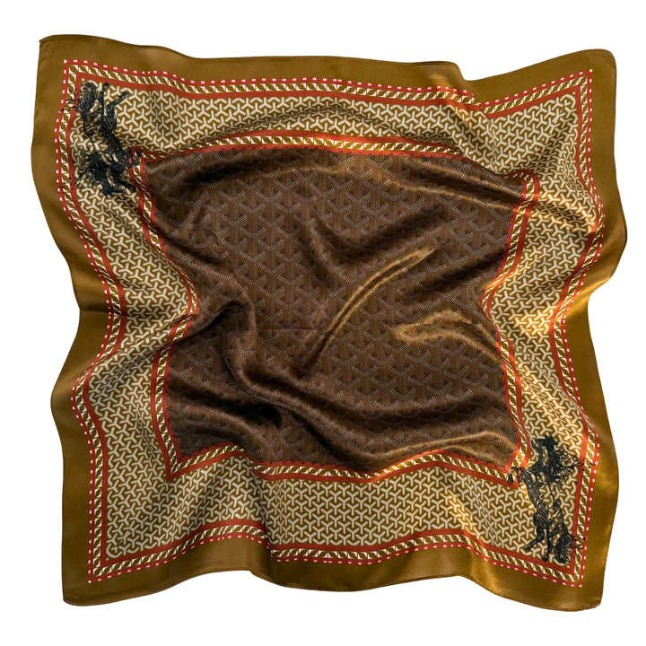 Galloping horse silk scarf softly laid out in a relaxed arrangement.