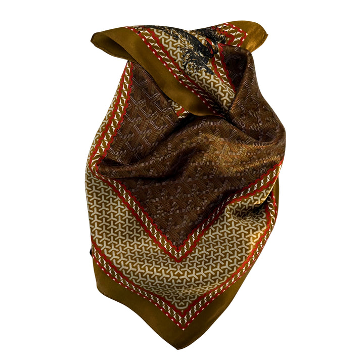 Galloping horse silk scarf neatly folded showing the minimal design and border.